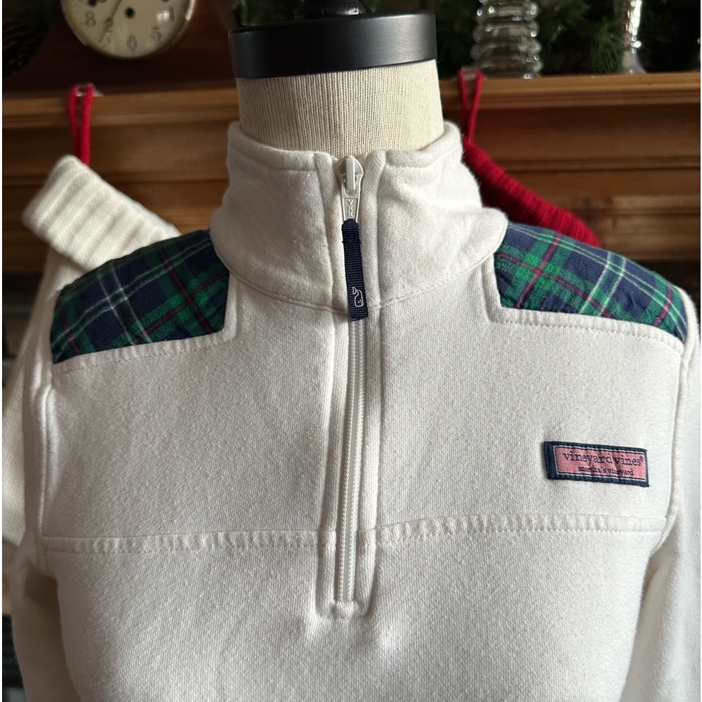 VINEYARD VINES 🐳 Ladies White with Plaid Yoke All Cotton Shep Shirt - Sz XXS - Picture 4 of 16